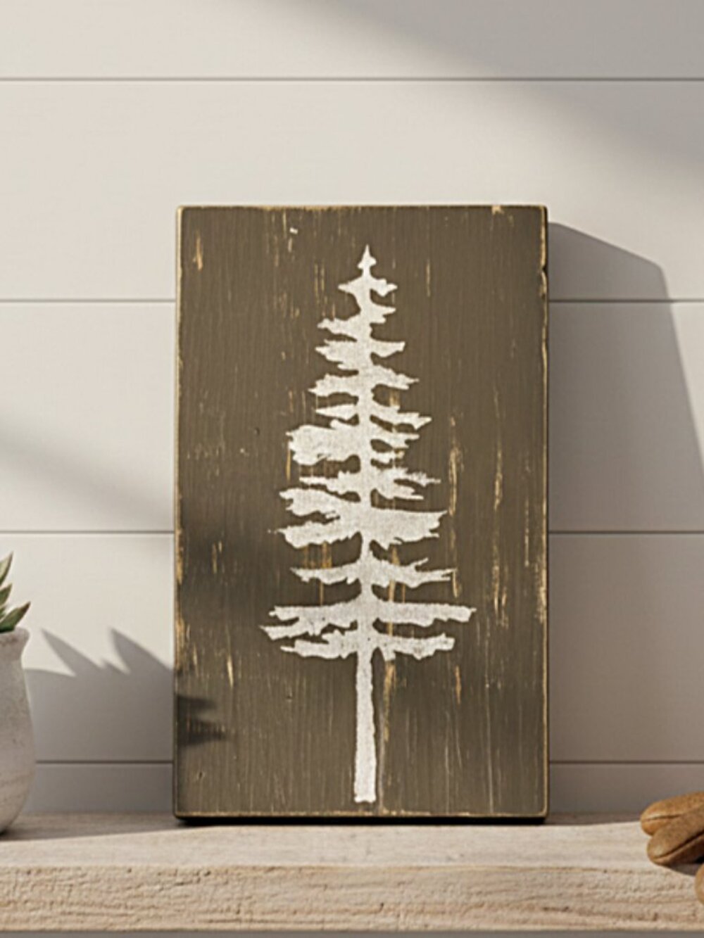 Rustic Pine Tree Wood Block Decor | Handmade Farmhouse Shelf Sitter